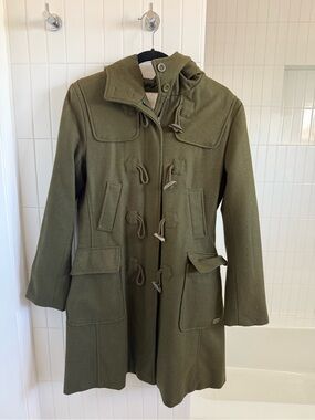 Women's Olive Green Toggle Duffle Coat, Size L